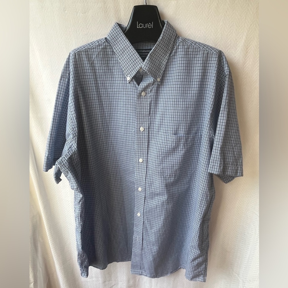 Croft & Barrow Blue plaid short sleeve button down mens dress shirt 17 1/2 XL